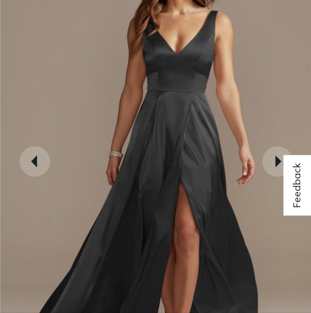 David's Bridal Galina Signature charmeuse tank v-neck bridesmaid dress with slit